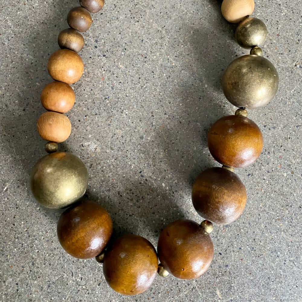 Boho Vintage wood and metal chunky necklace